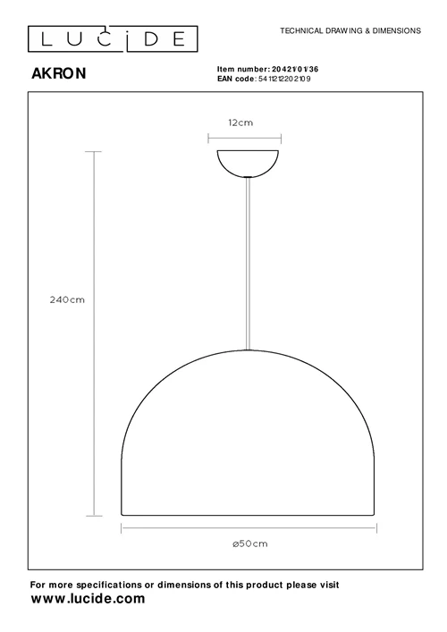 Lucide AKRON - Hanglamp - Ø 50 cm - 1xE27 - Grijs | Premium - technisch